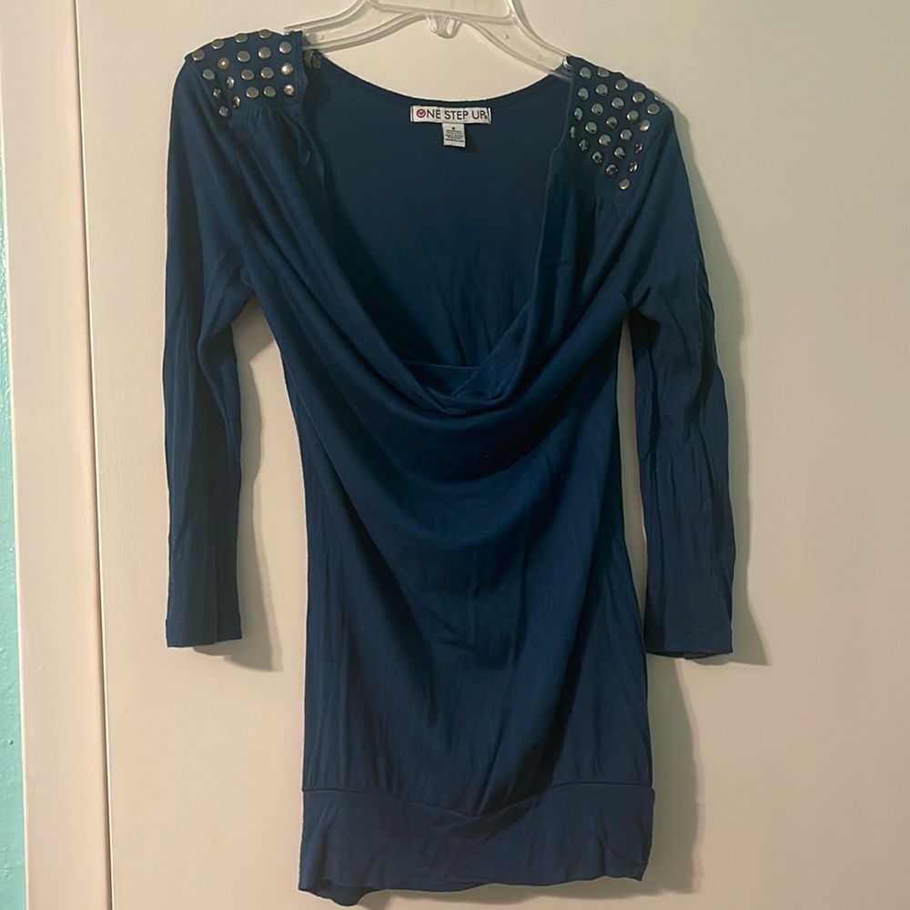 Pretty dark blue long sleeve with rhinestones on shoulders